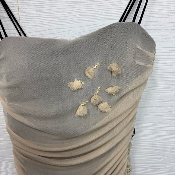 Zara Double Strap Beige Tulle Dress with Floral Accents Small - Picture 10 of 15